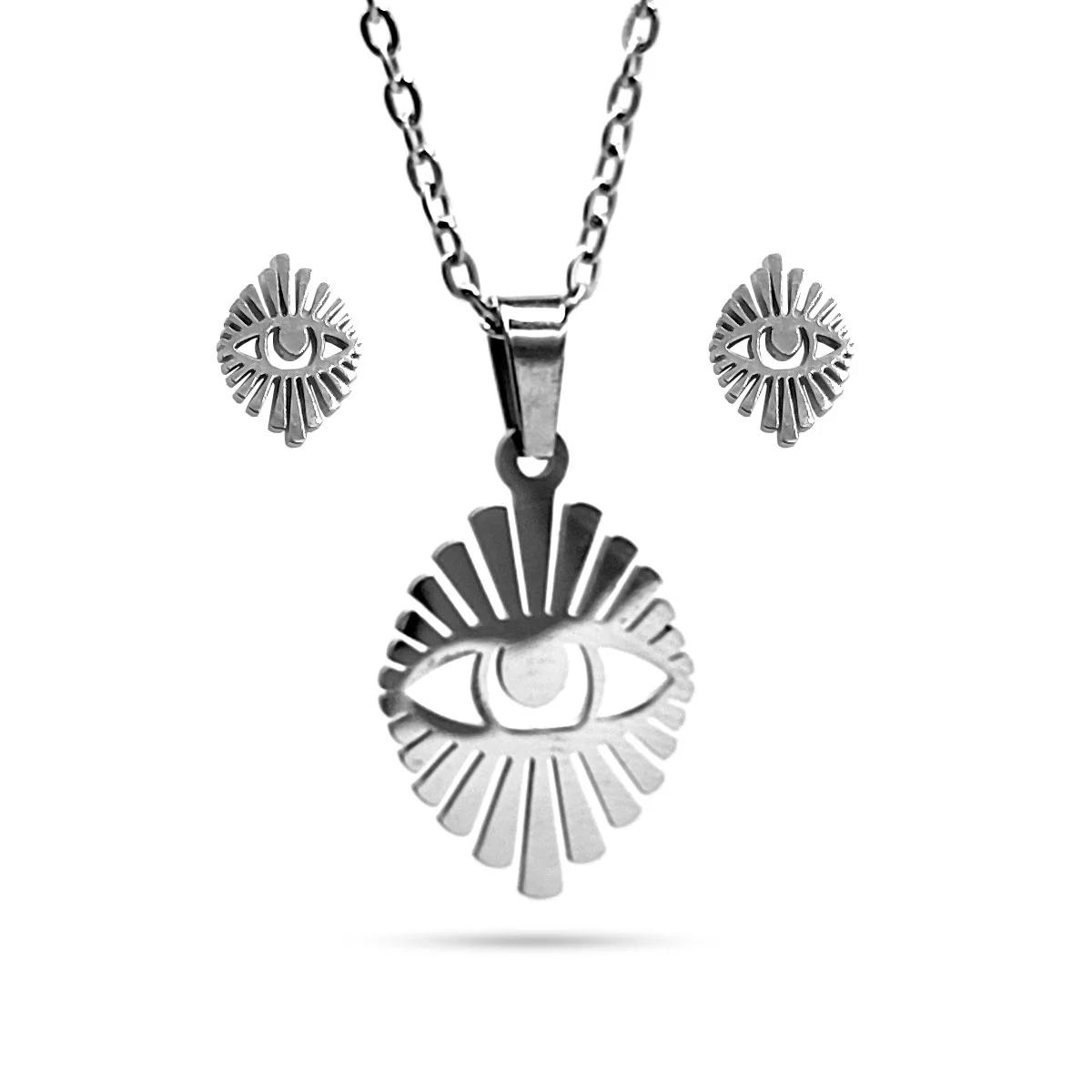 Set Joyeria Acero Inoxidable Plateado Ojo Protector Luz