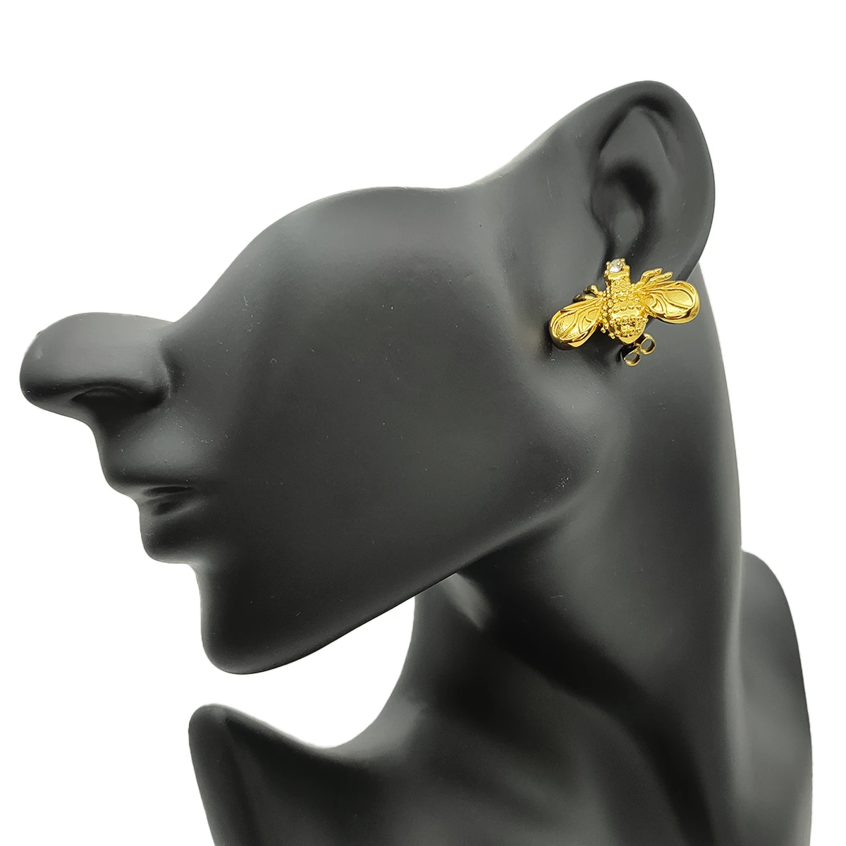 Aretes Acero Dorado Abejas Zirconia Redonda Elegante