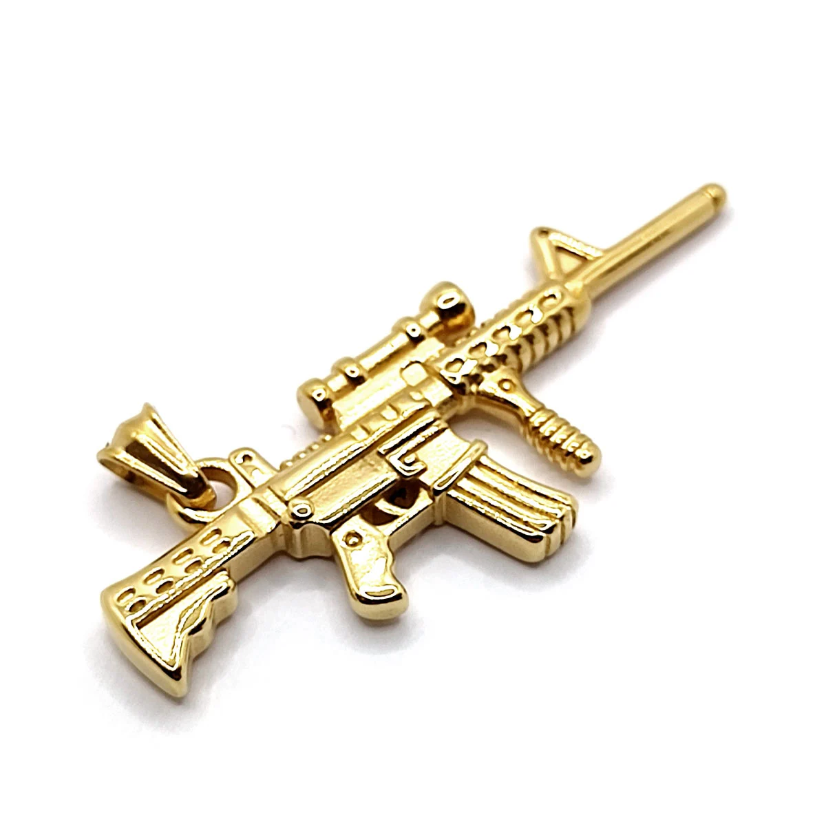 Dije Acero Dorado Rifle Grande Arma Ak-47 Cuerno De Chivo