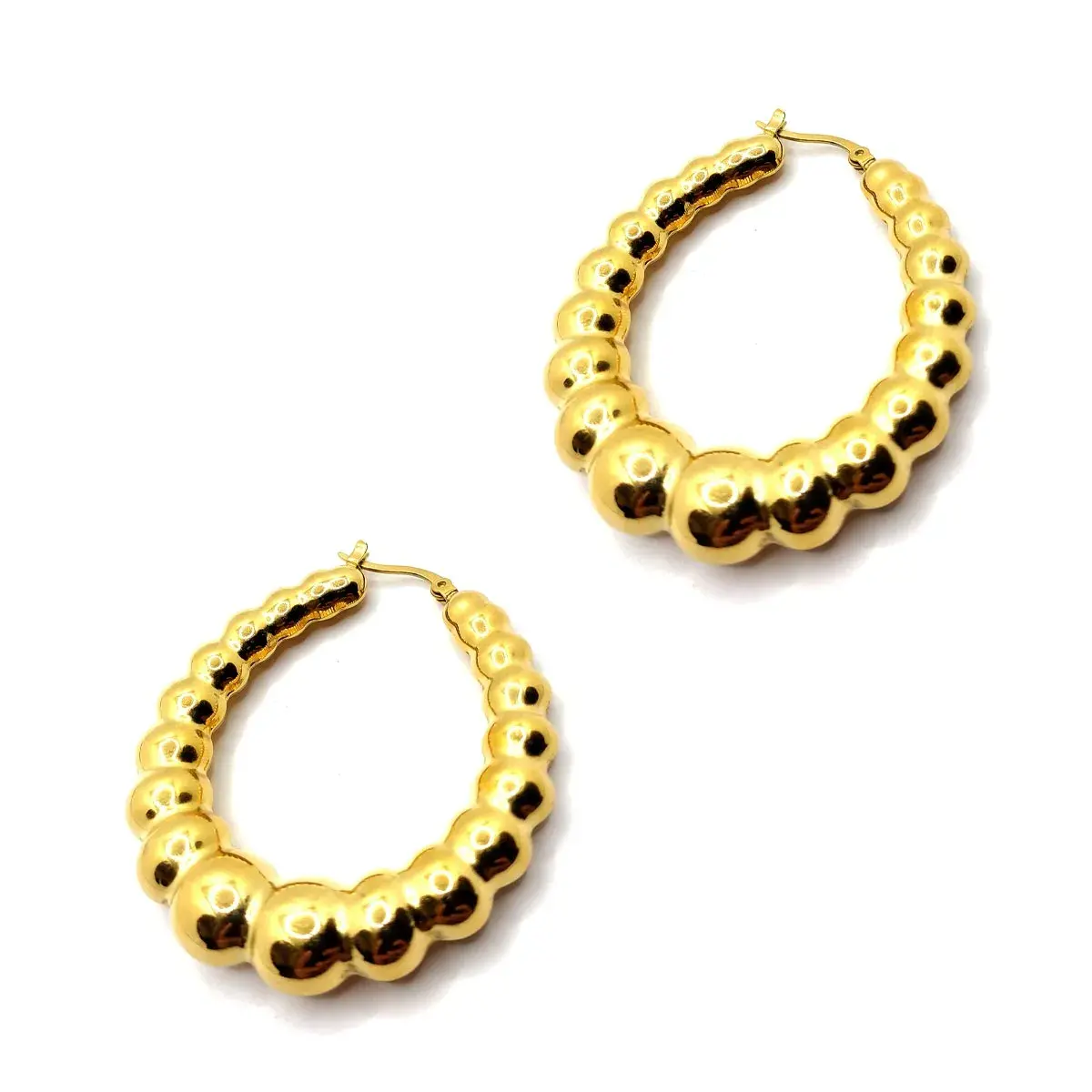 Aretes Acero Dorado Arracada Ovalo Chunky Balines Grande
