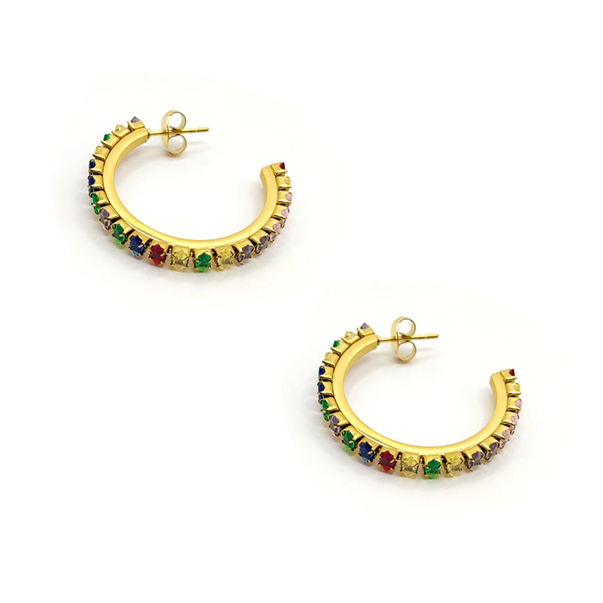 Aretes Acero Dorado Arracada Cristales Multicolor Circulo