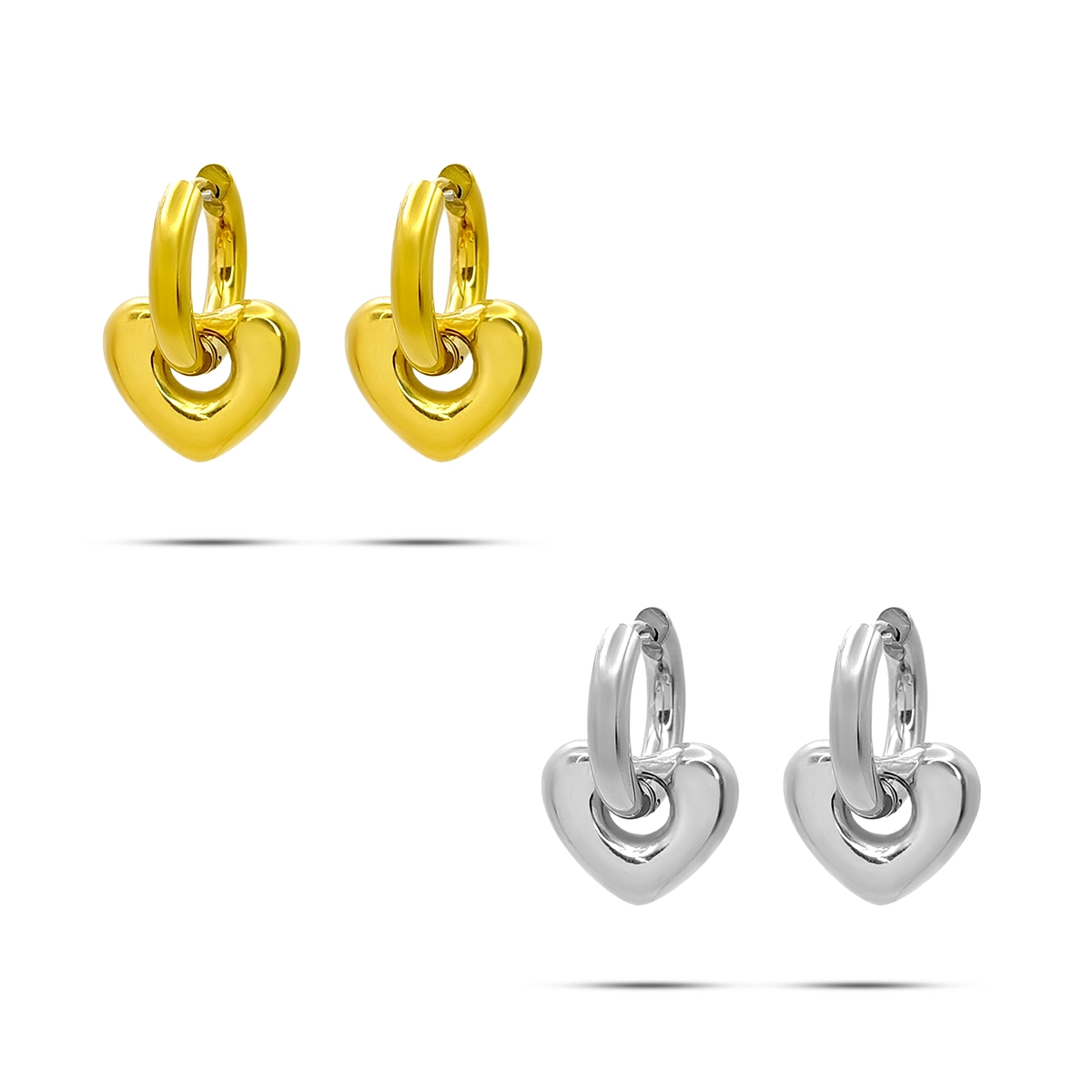 Aretes Acero Inox Huggies Chunky Colgante Corazon