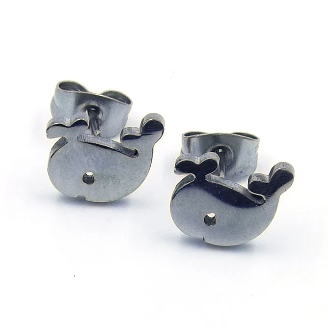 Aretes Acero Inoxidable Plateado tipo Broquel Ballena