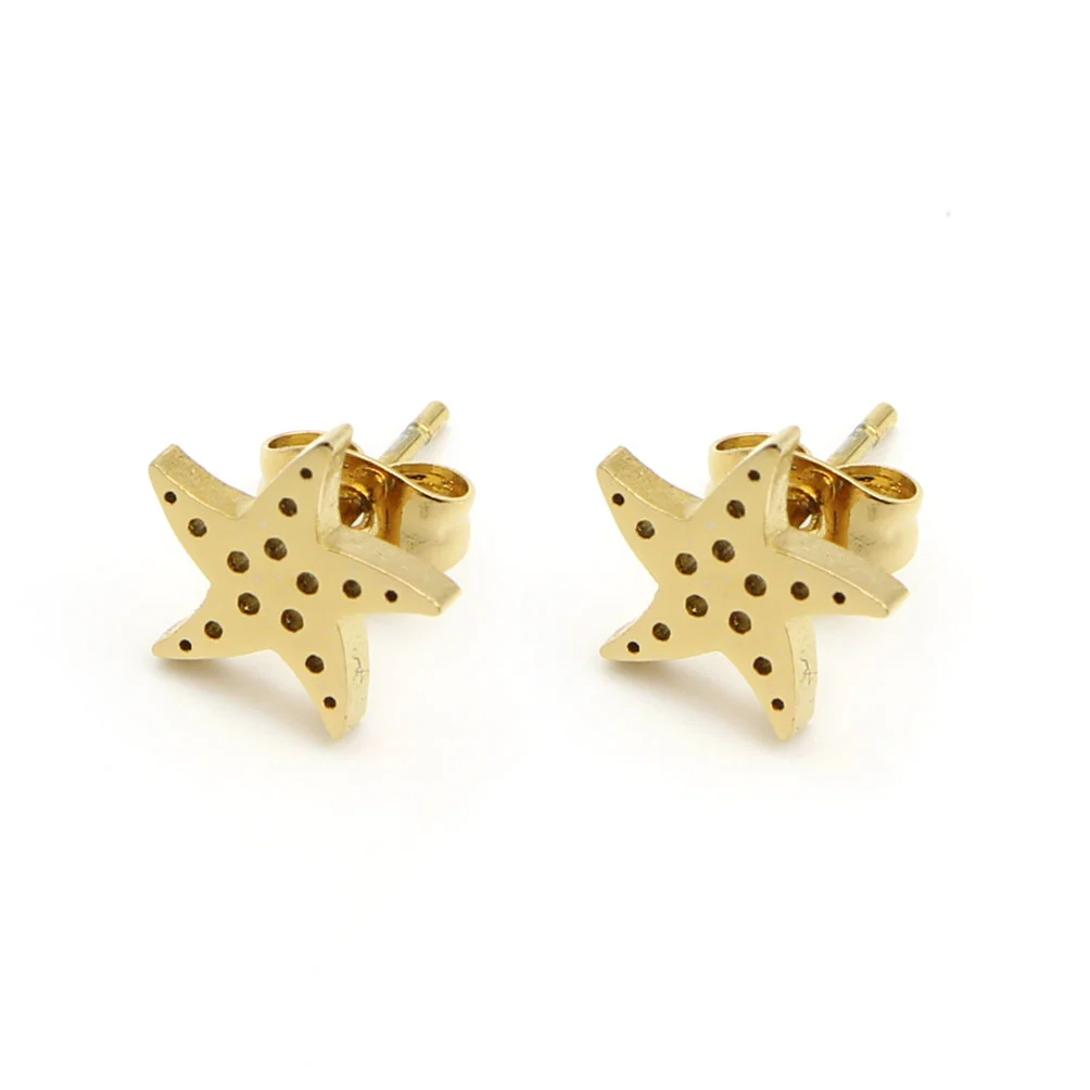 Aretes Acero Dorado Estrella de Mar Naturaleza