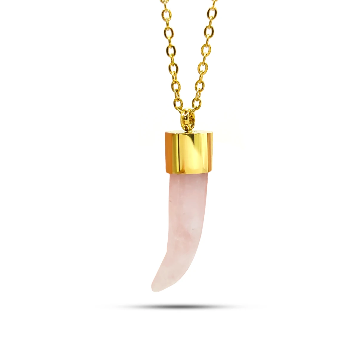 Collar Acero Inox Colmillo Símbolo Fuerza Cuarzo Rosa