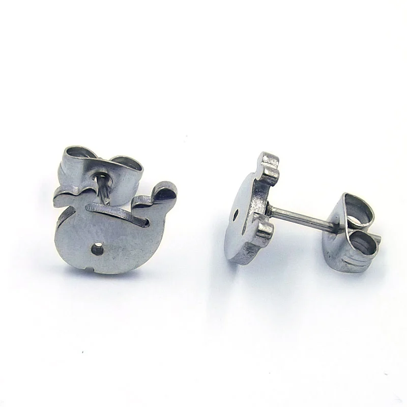 Aretes Acero Inoxidable Plateado tipo Broquel Ballena