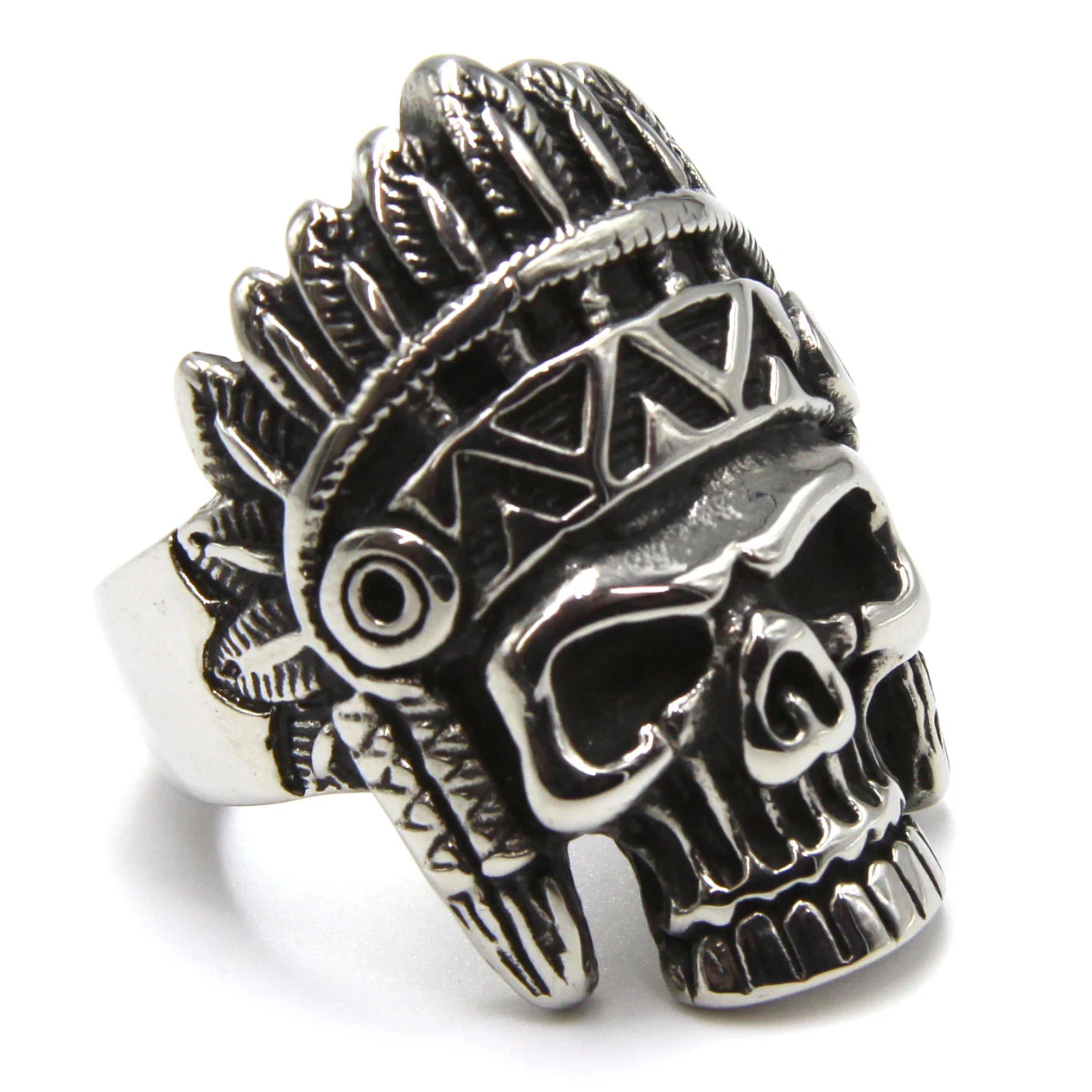 Anillo de Acero Plateado Apache Skull