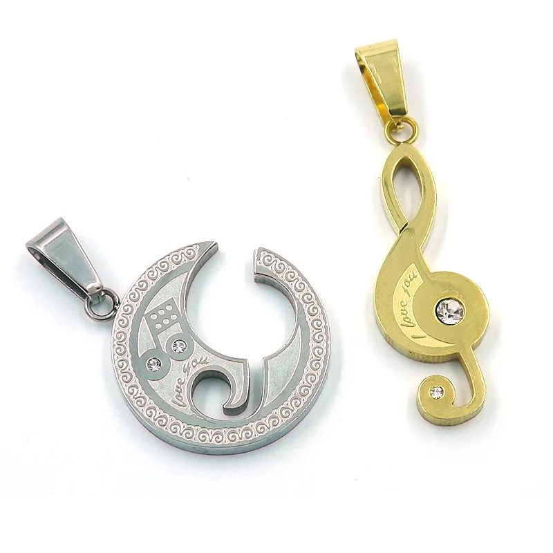 Par de Dijes Diseño Notas Musicales de Amor Plata Dorado