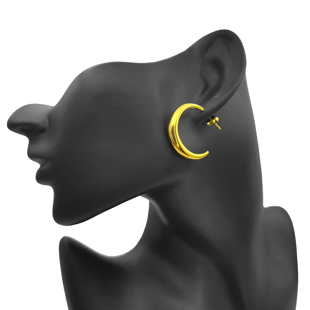 Aretes Acero Dorado Media Arracada Gruesa Lisa 26 mm