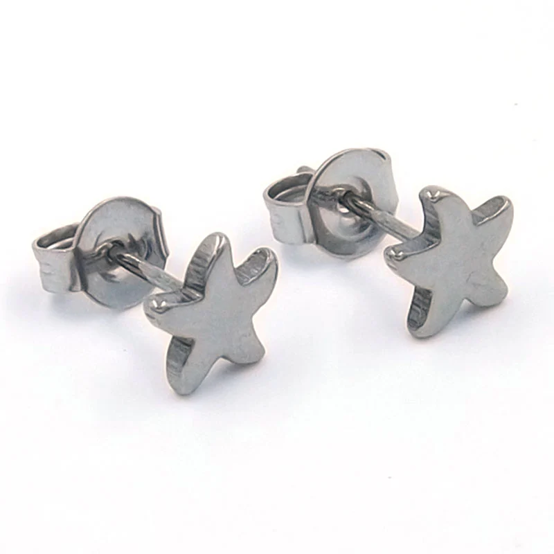 Aretes de Acero tipo Broquel Estrella de Mar Plateada