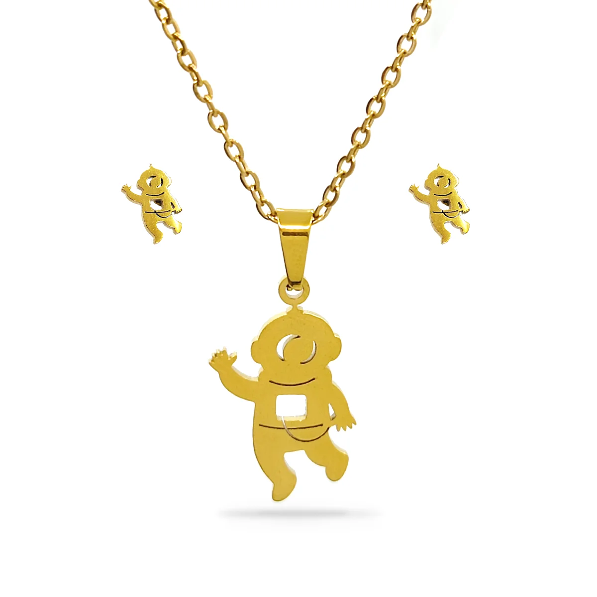 Set Joyeria Acero Inox Dorado Traje Astronauta Espacio