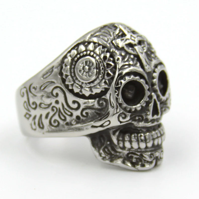 Anillo Acero Plateado Catrina Cruz Frente Chica