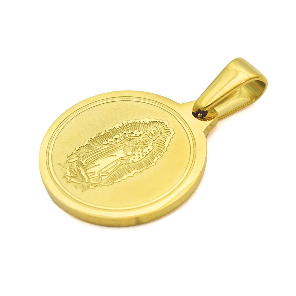 Dije Acero Dorado Virgen Guadalupe Medalla Catolica 18mm