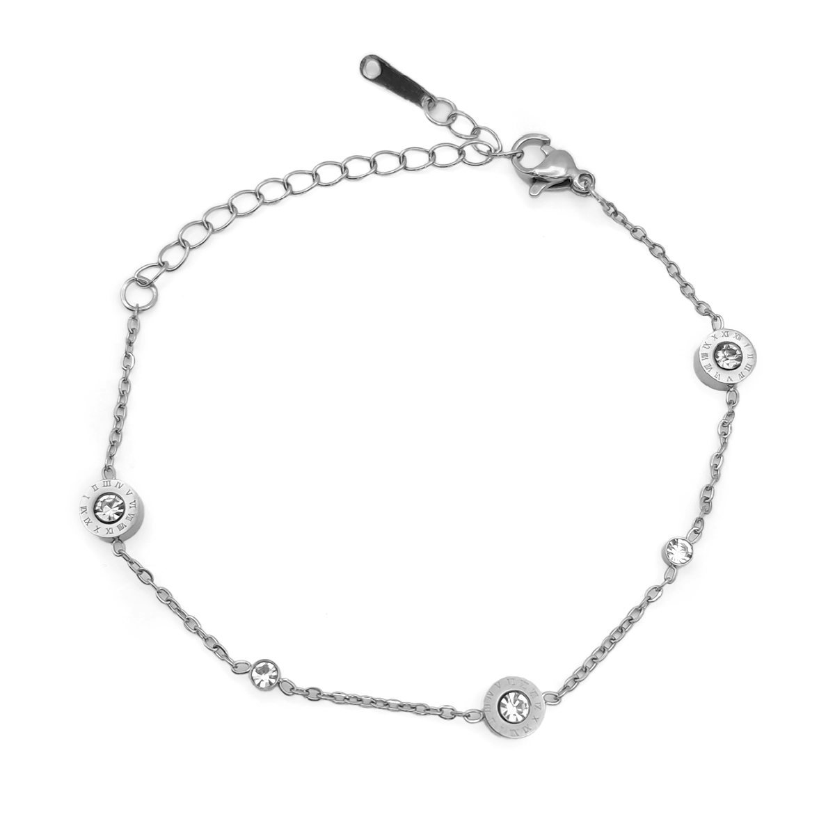 Pulsera Acero Circulos Numeros Romano Cristales Claros