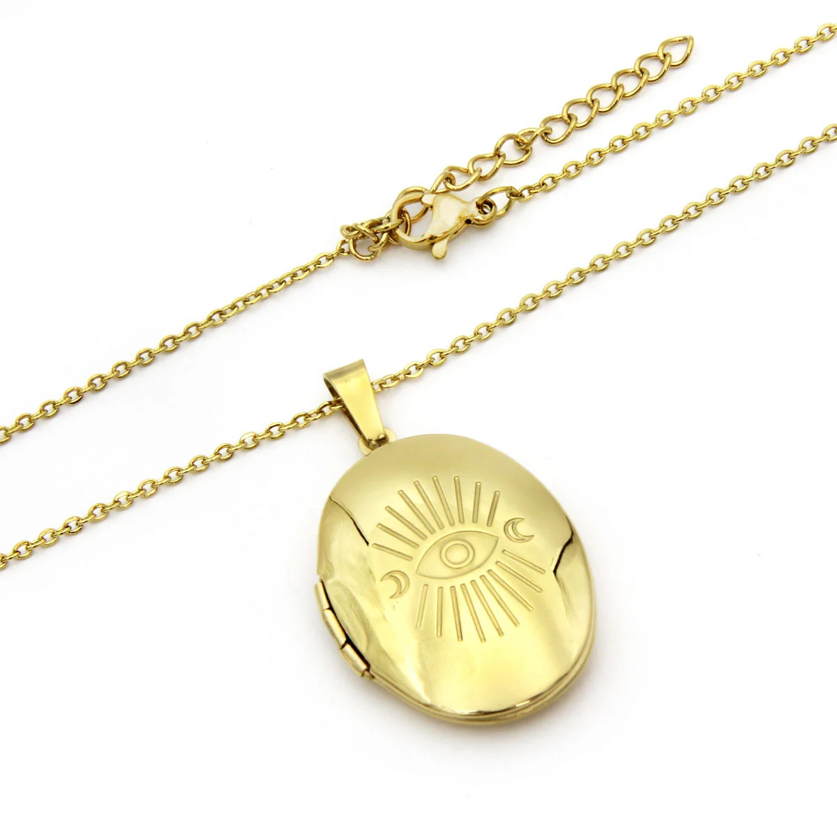 Collar Acero Dorado Relicario Ojo Talisman Seguridad 30mm