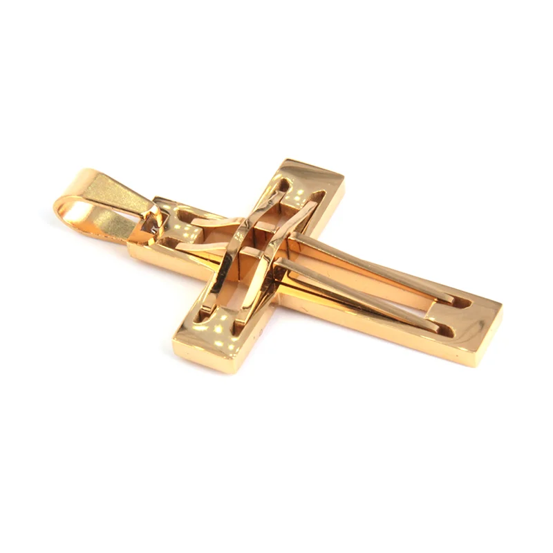 Dije Acero inox Dorado Cruz Latina Doble Linea Golden
