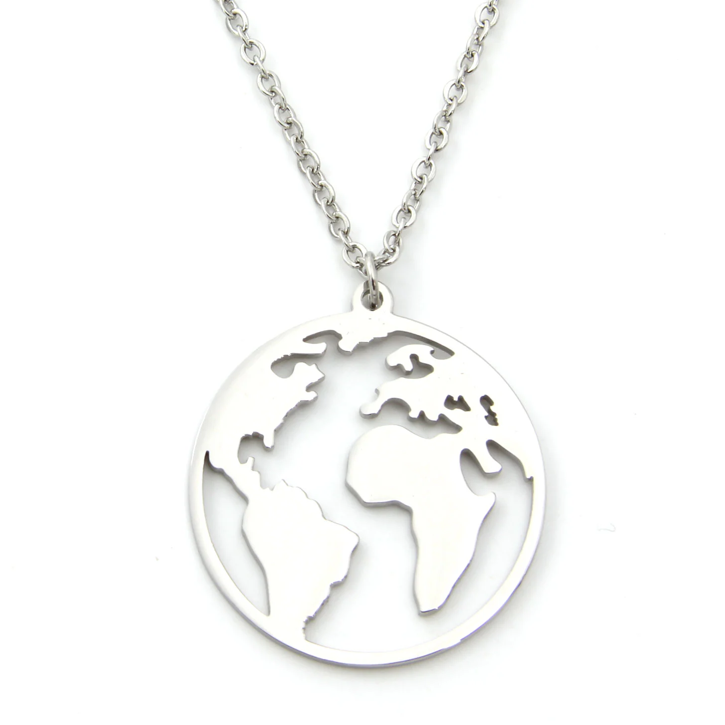 Collar Acero Plateado Mapa Continentes Globo Terráqueo