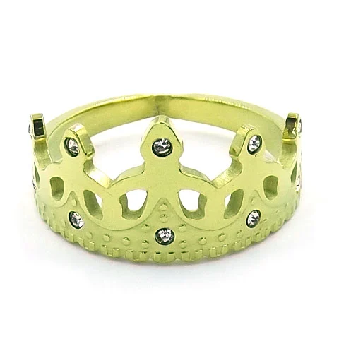 Anillo Acero Dorado Corona Princesa Zirconia