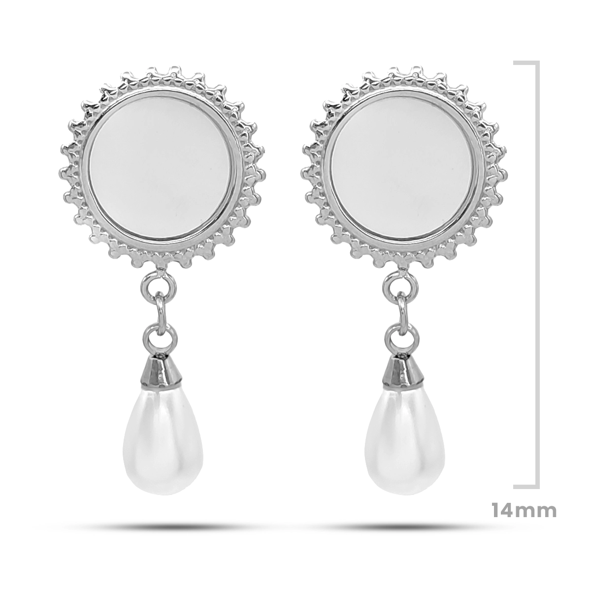 Aretes Acero Plateado de Clip Ajustable Perla Colgante