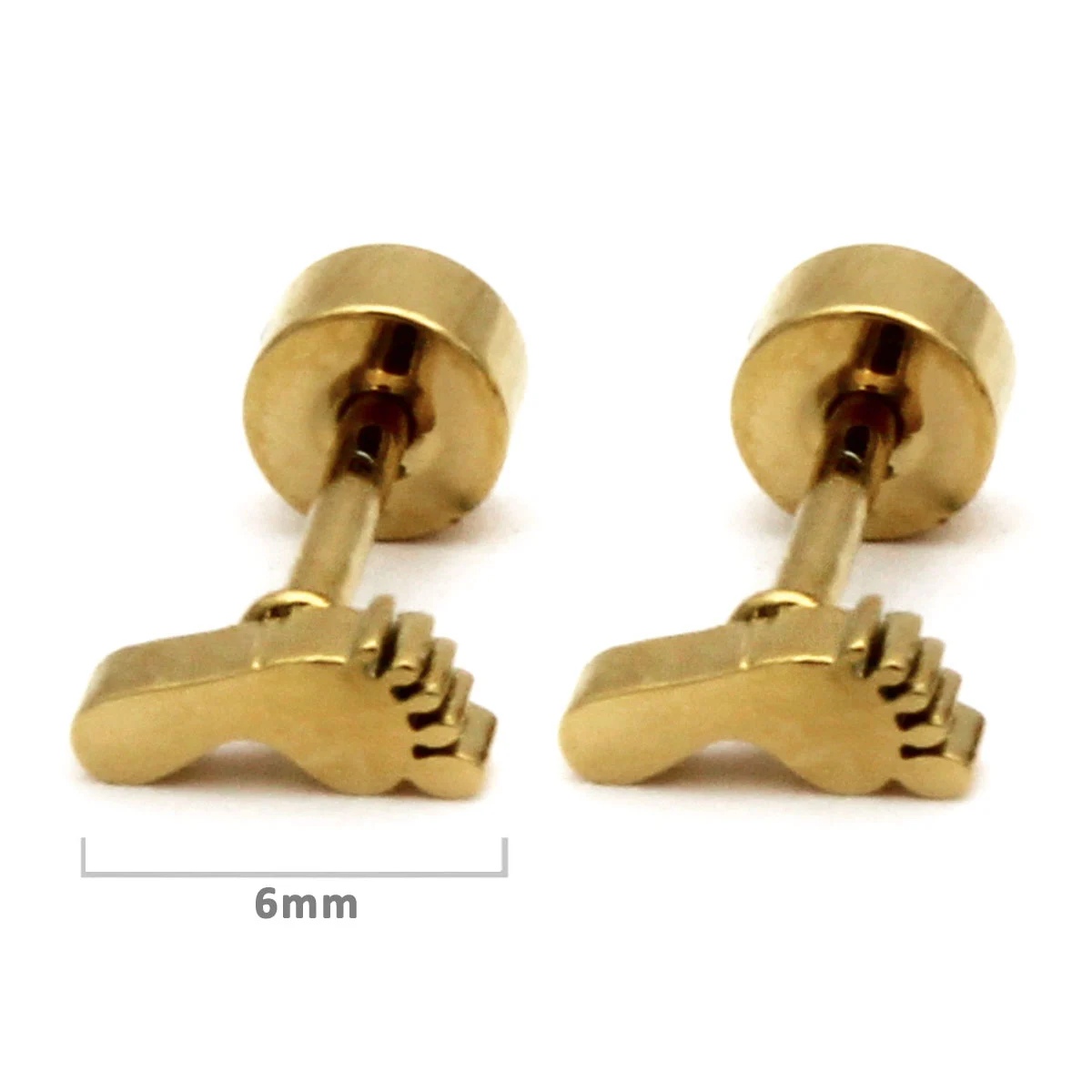 Aretes Tipo Broquel Dormilon Acero Dorado Huella Pie