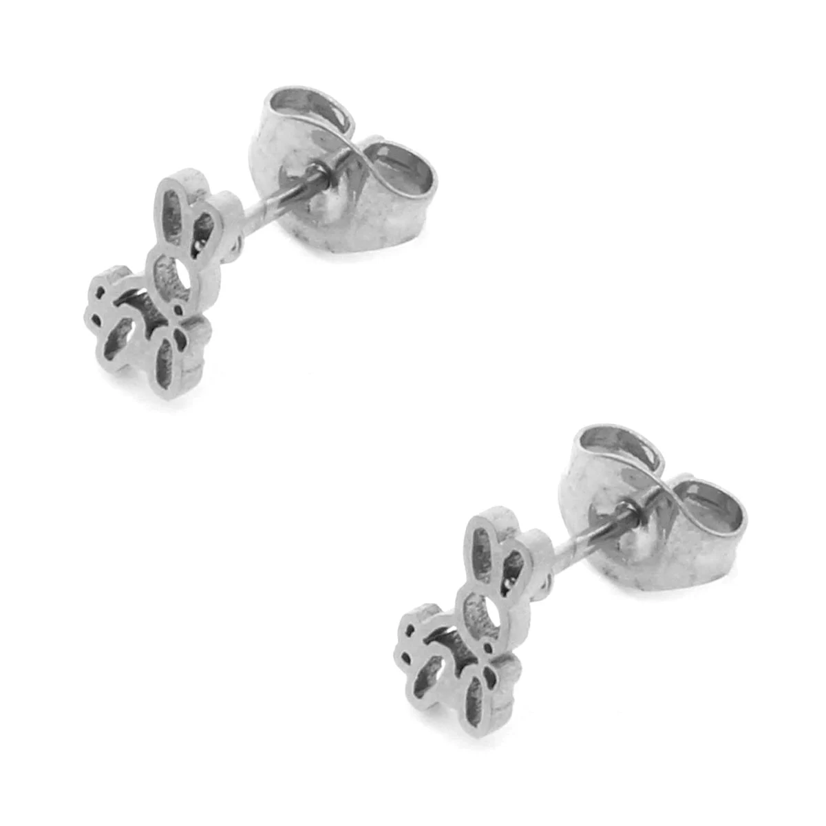 Aretes Acero Inox Plateado Tipo Broquel Conejo Globo