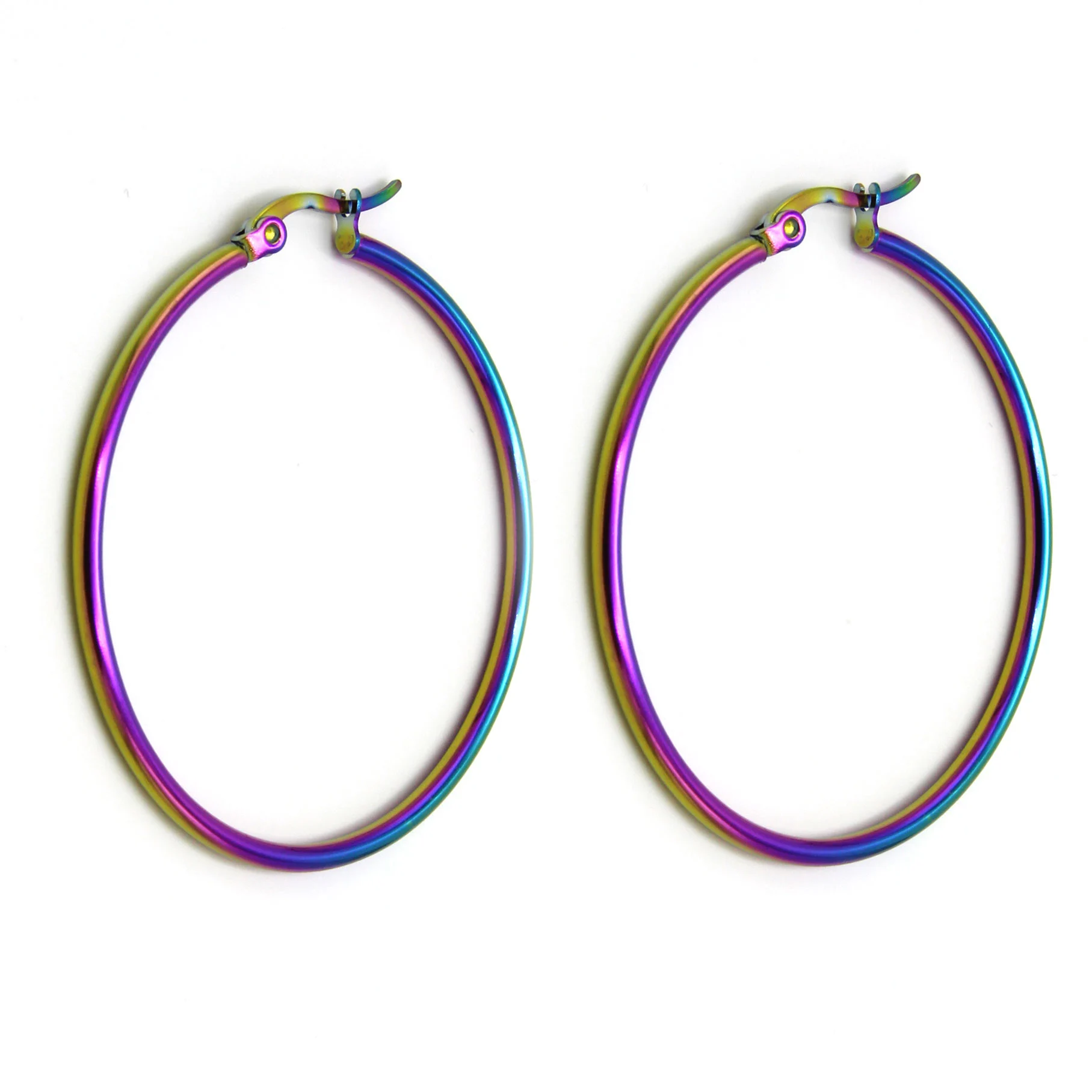 Aretes Acero Ionizado Arracada Lisa 43mm Unicorn Arcoiris