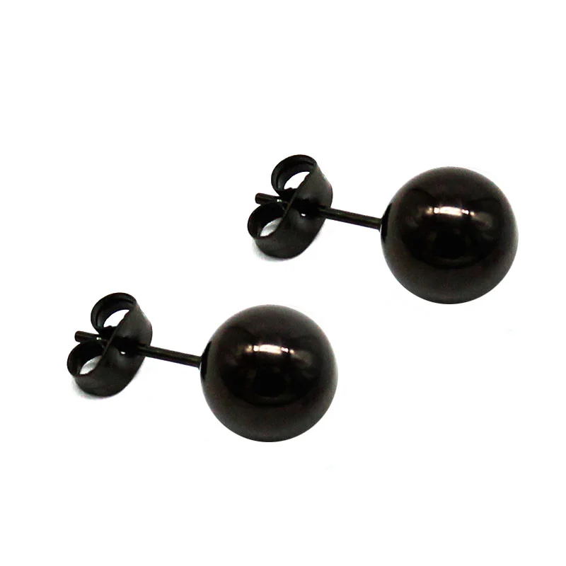 Aretes Tipo Broquel Acero Inoxidable Negro Esfera 6mm