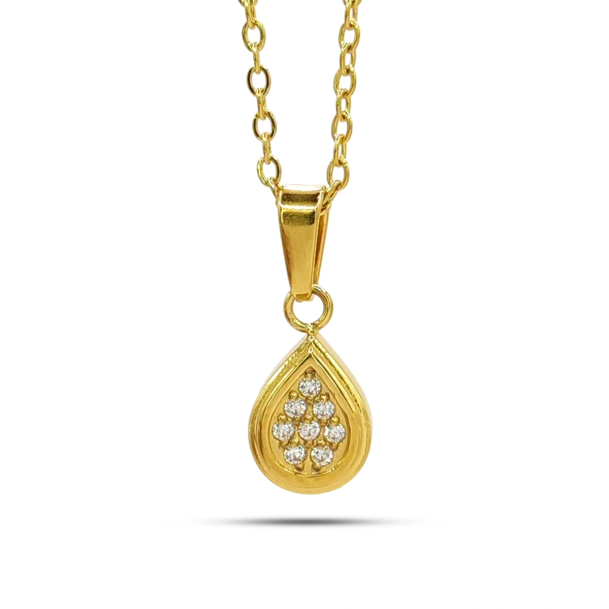 Collar Acero Dorado Mini Gota Cristales Elegante