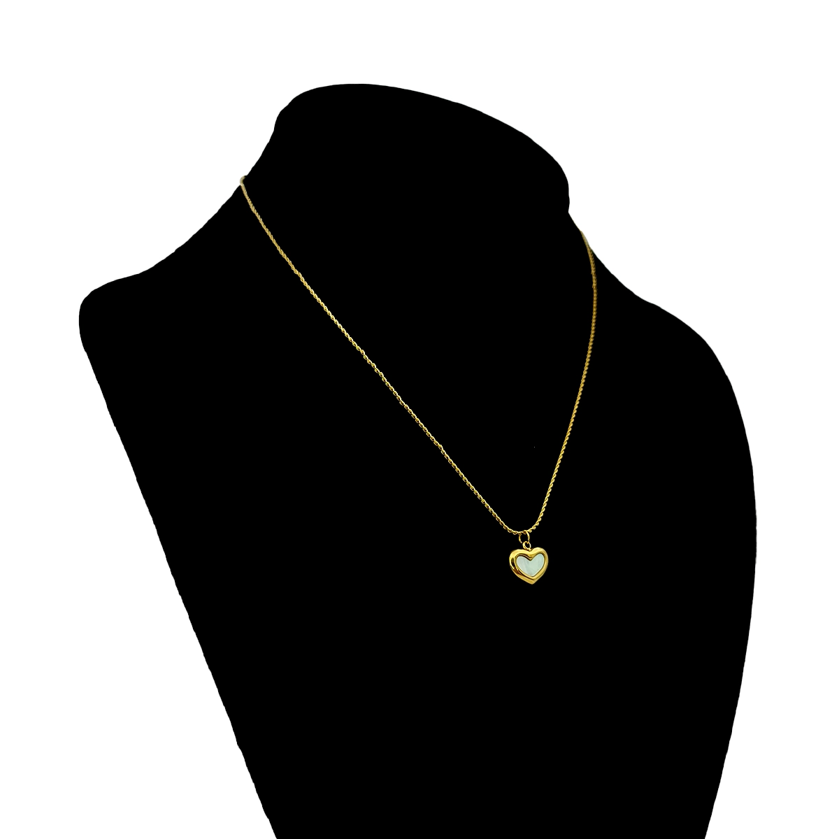 Collar Acero Dorado Corazon Inflado Madre Perla Centro
