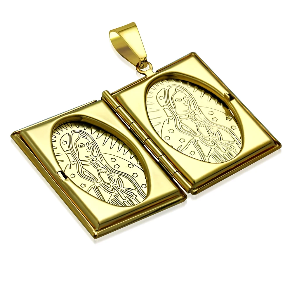 Dije Acero Dorado Relicario Grande Virgen Guadalupe