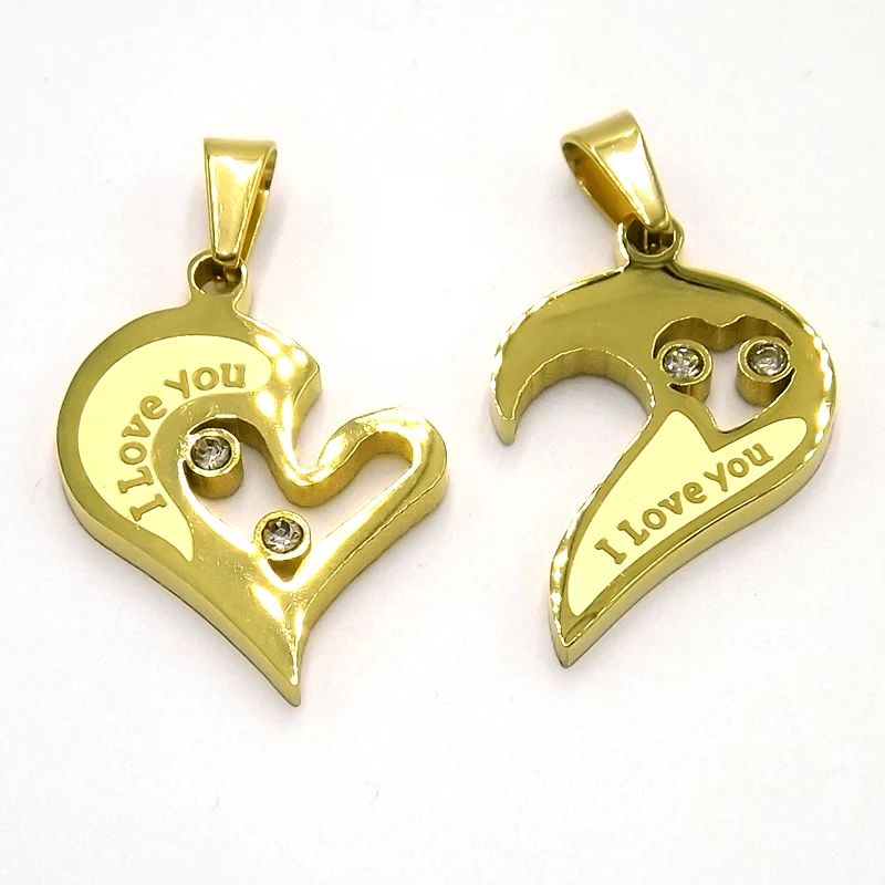 Dije Doble Diseño Corazon Partido Dorado