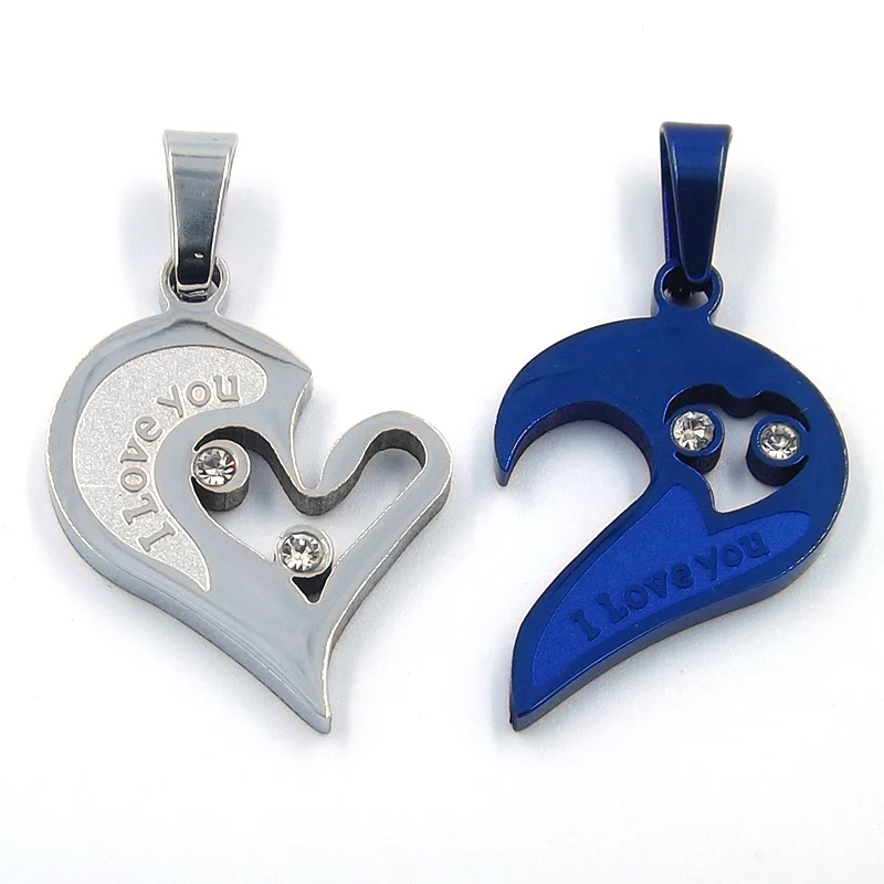 Dije Doble Diseño Corazon Partido Plata Azul