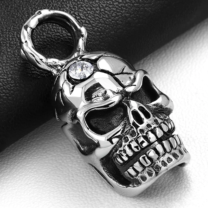 Dije Acero Chopper Hombre Craneo Calavera Zirconia Rocker