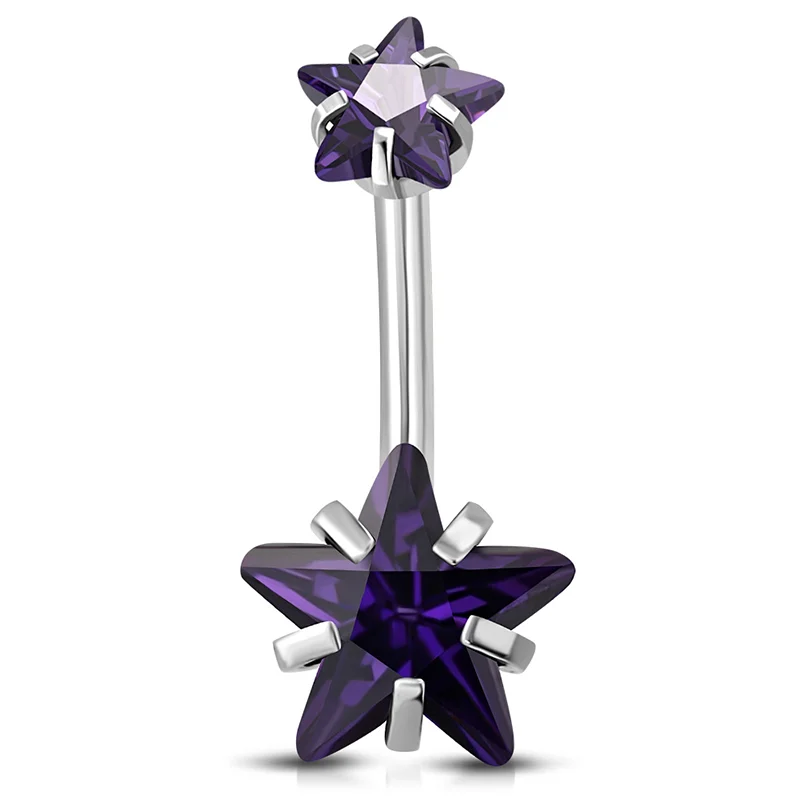 Piercing Para Ombligo Acero Estrella Zirconia Violeta