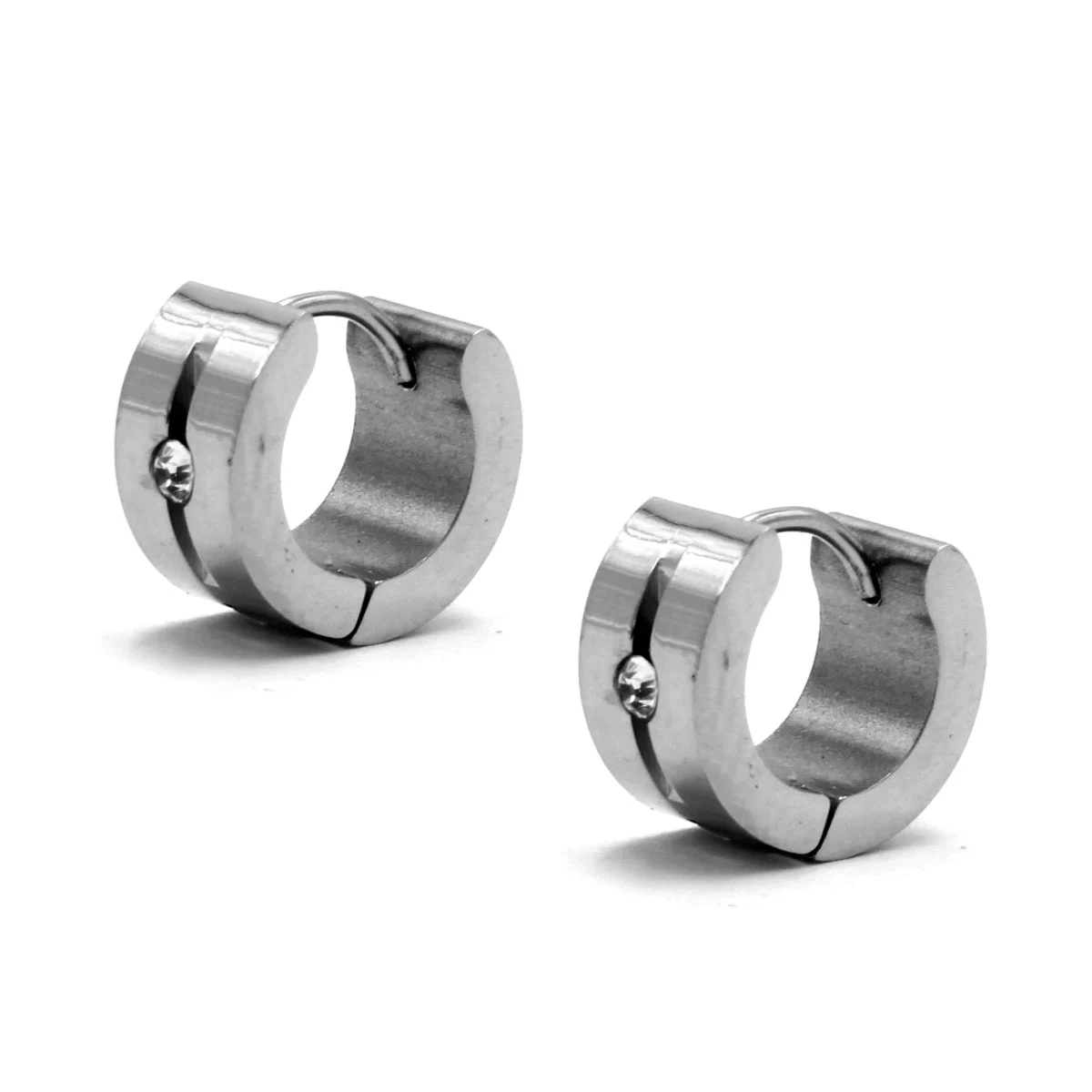 Aretes Tipo Huggies Acero Inox Plateado Cristal Zurco