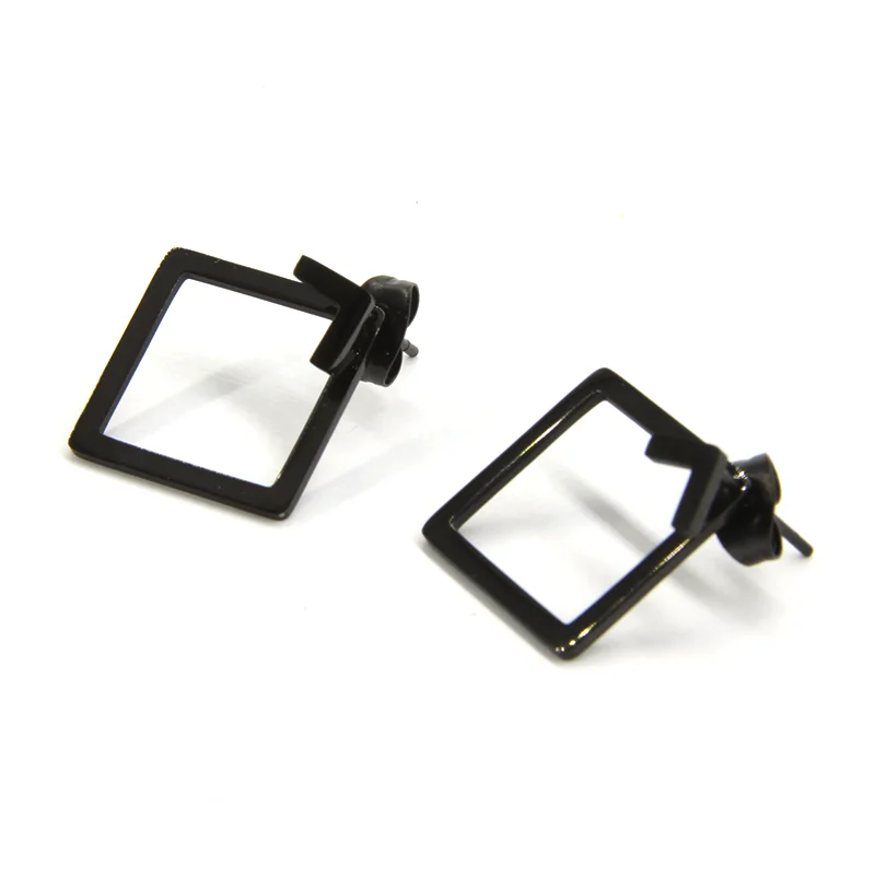 Aretes Acero Inox Negro Style Rombo Geometrico Hueco