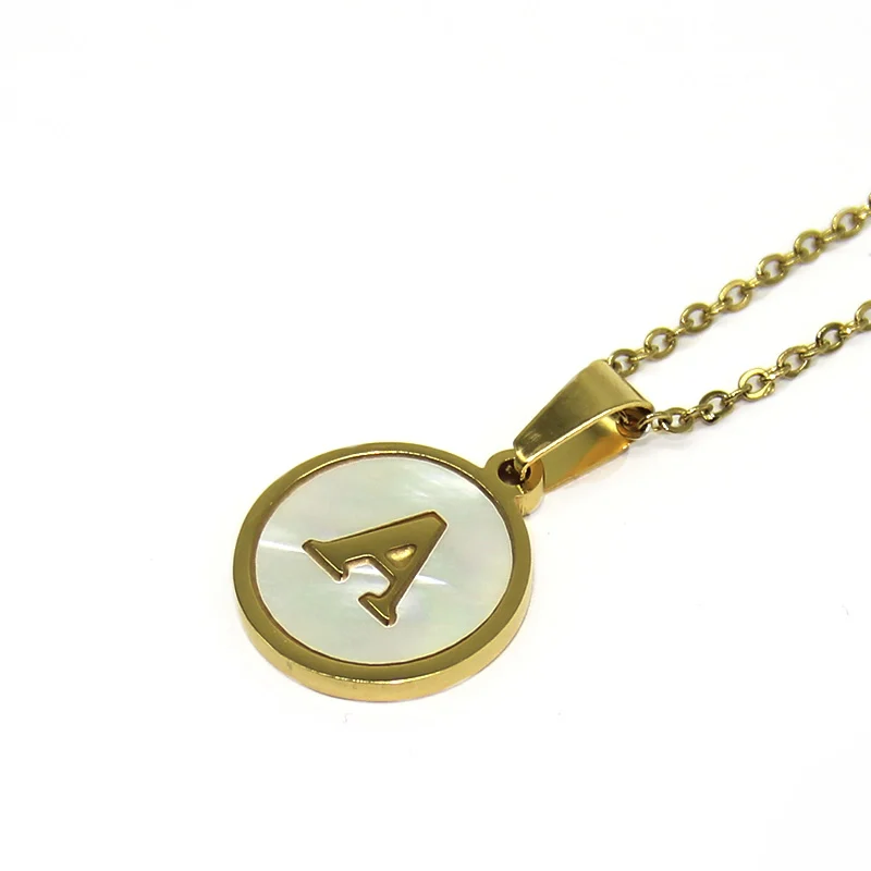 Collar Acero Dorado Letra A Madre Perla
