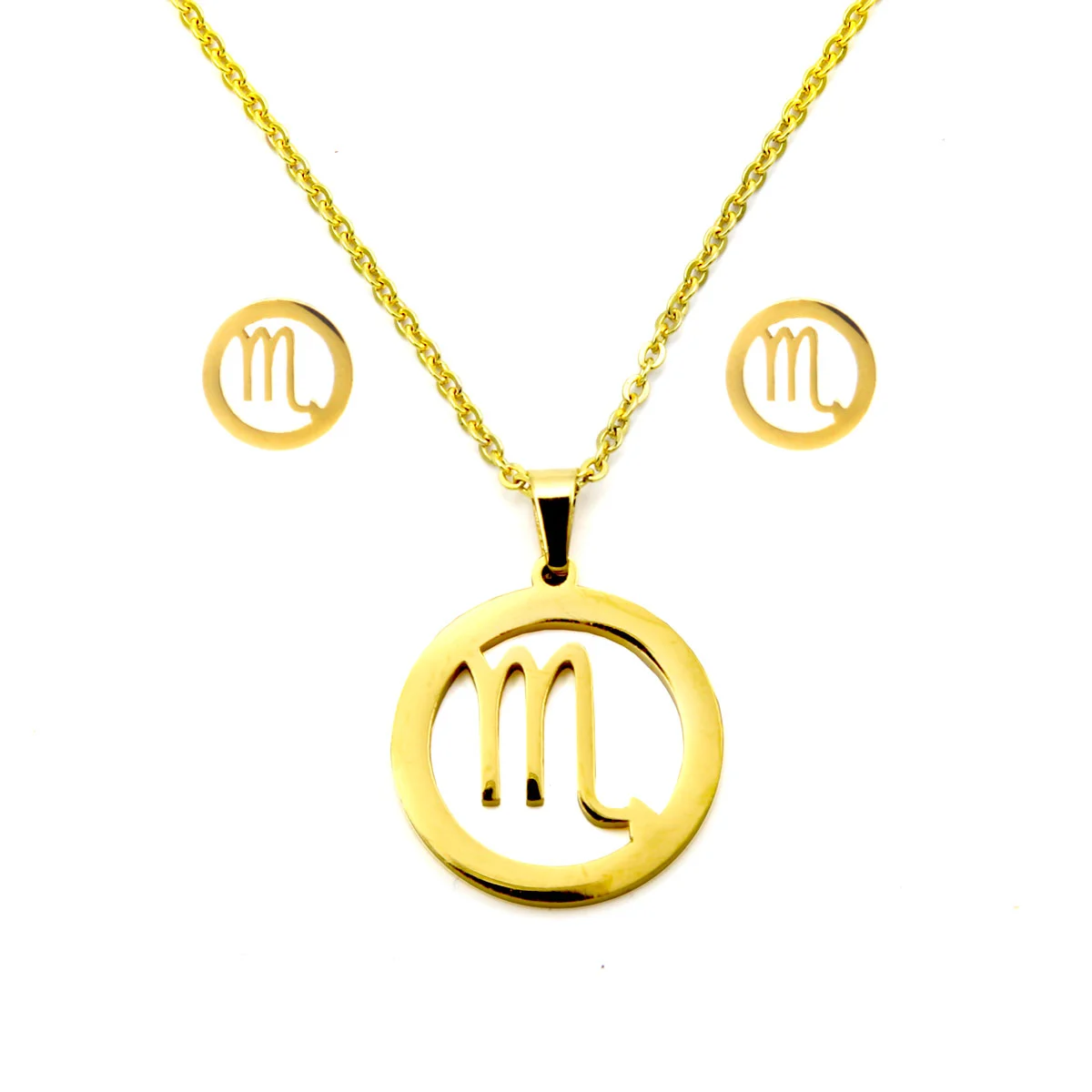 Set Joyeria Acero Dorado Signo Zodiacal Escorpio