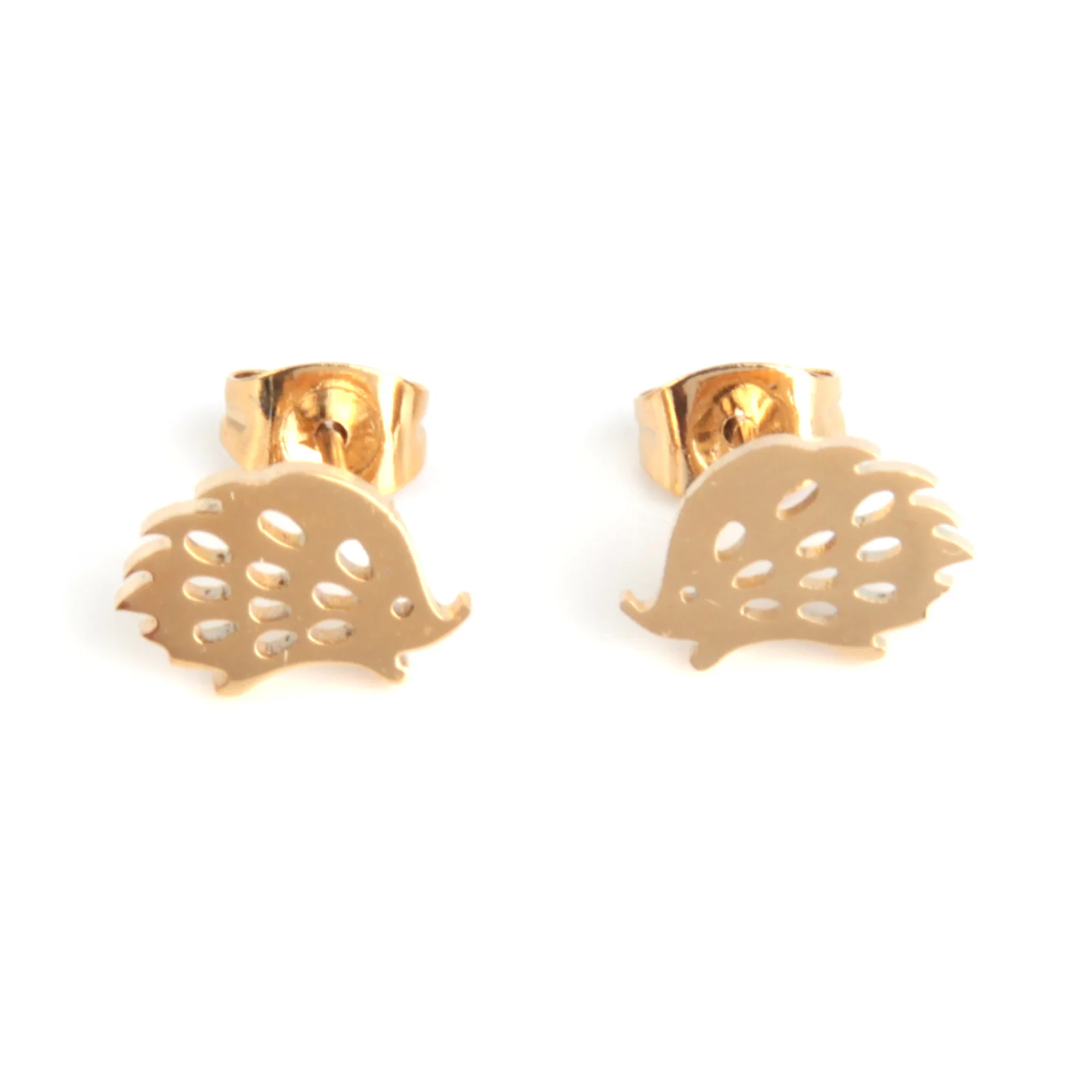 Aretes Tipo Broquel Acero Dorado Puerco Espin