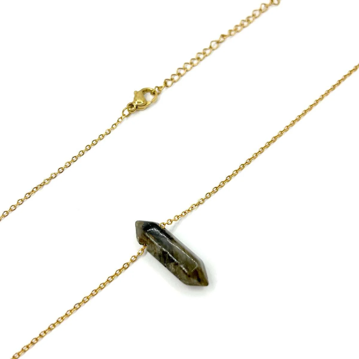 Collar Acero Dorado Mujer Péndulo Doble Punta Labradorita