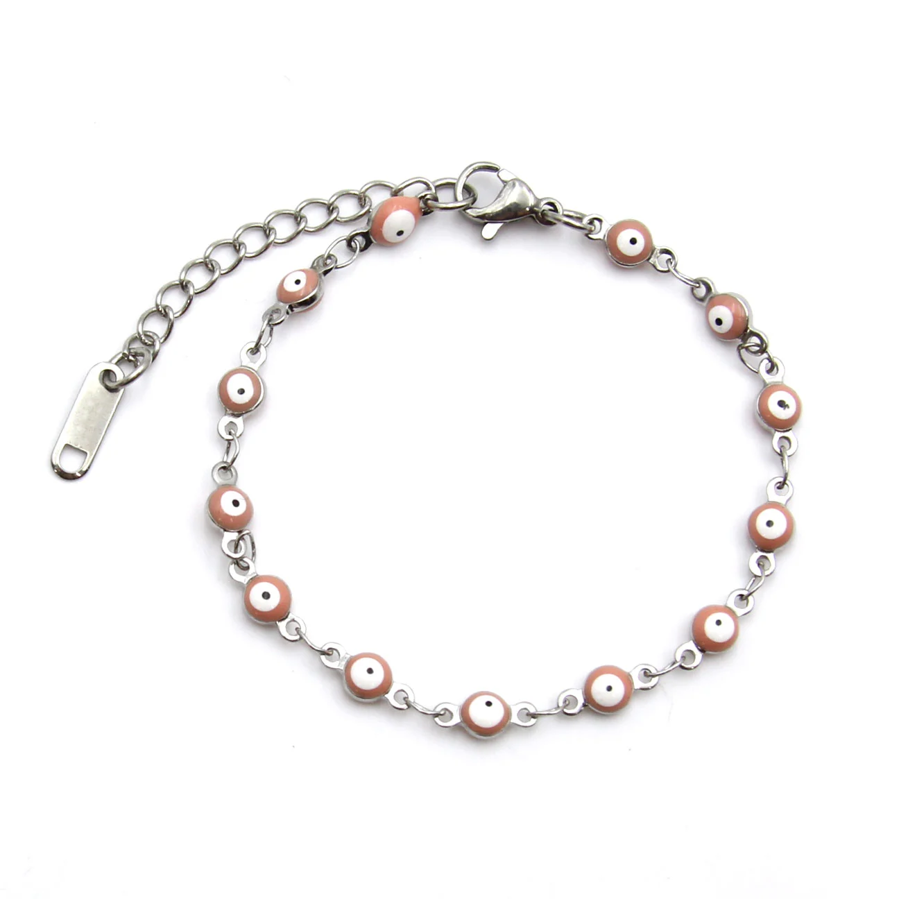 Pulsera Acero Plateado Ojo Turco Nazar 4 mm Rosa Cariño