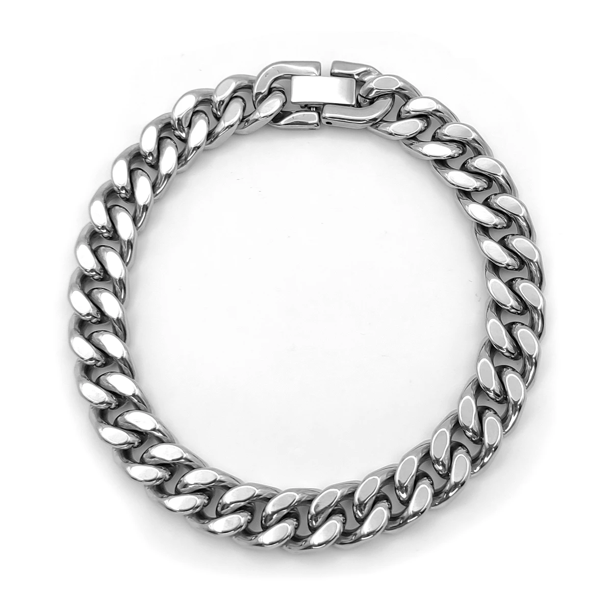 Pulsera Acero Plateado Cubana 9 mm Broche Moderno