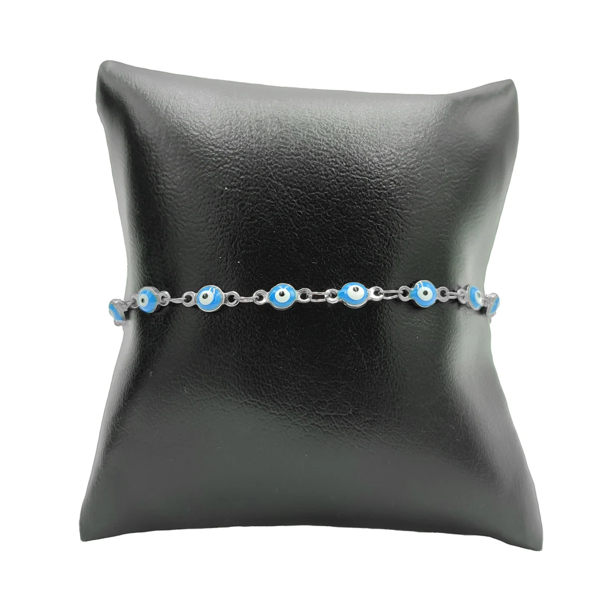 Pulsera Acero Plateado Ojo Turco Azul 4 Mm Proteccion