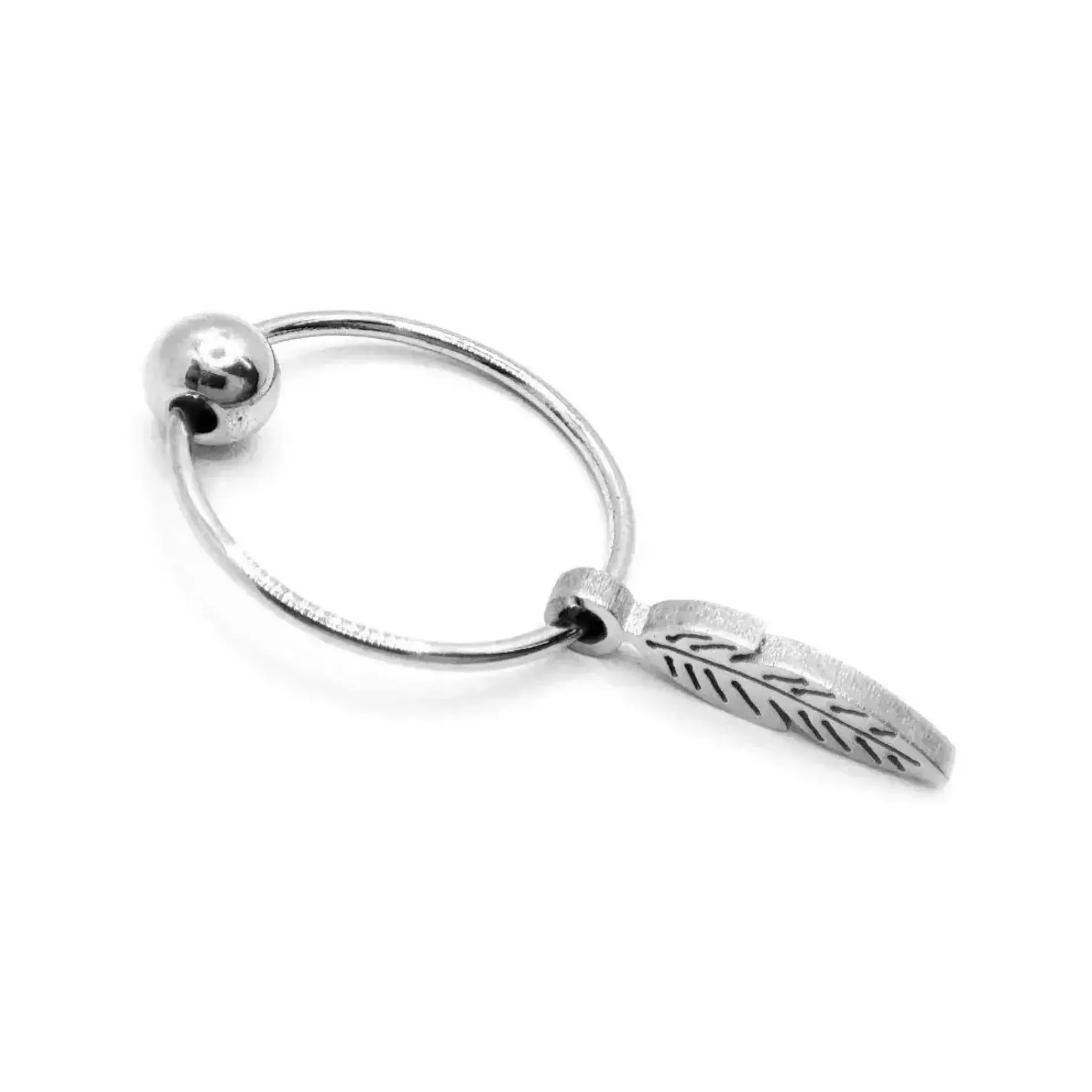 Piercing de Oreja Acero Plateado Arracada Pluma Colgante