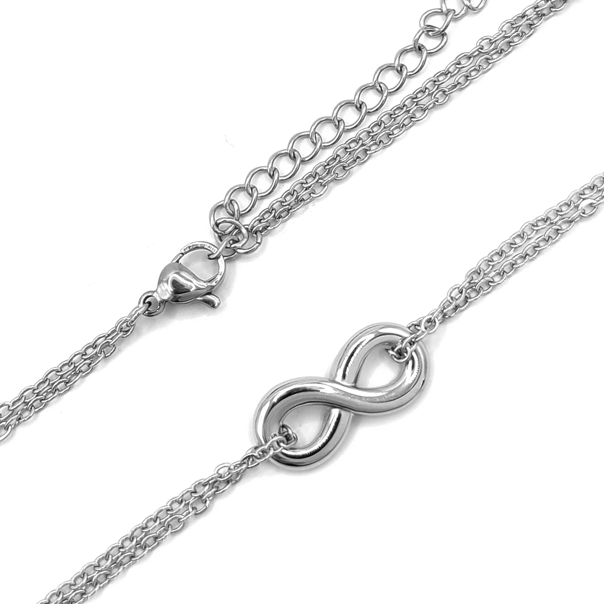 Collar Acero Plateado Infinito Romantico Doble Cadena