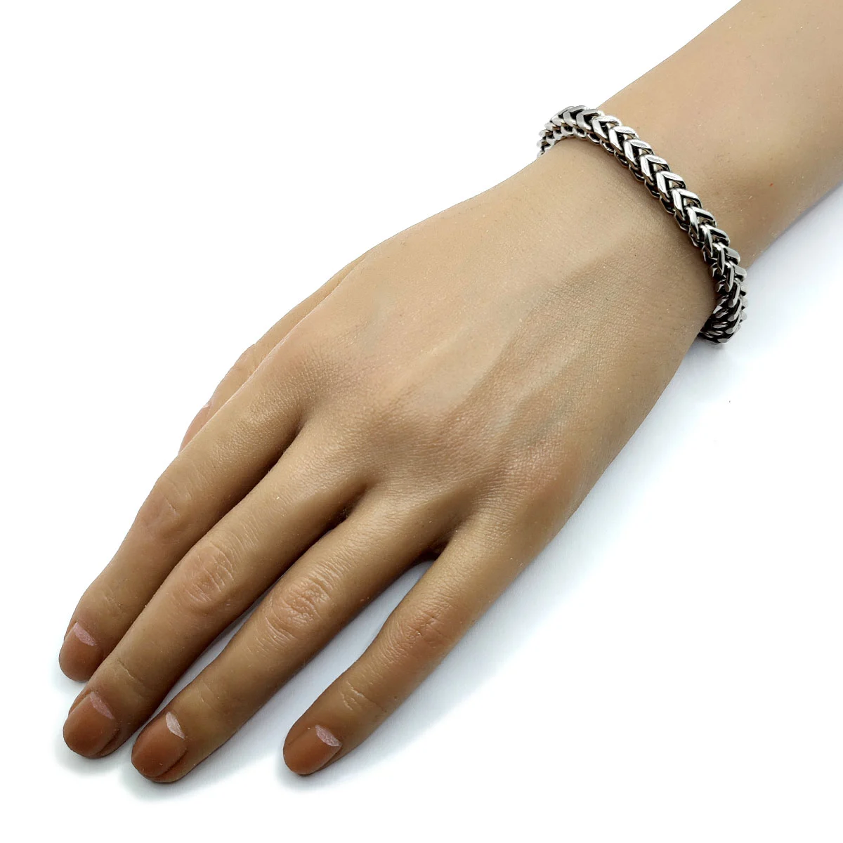 Pulsera Acero Plateado Hombre Esclava Cubica Trenzada
