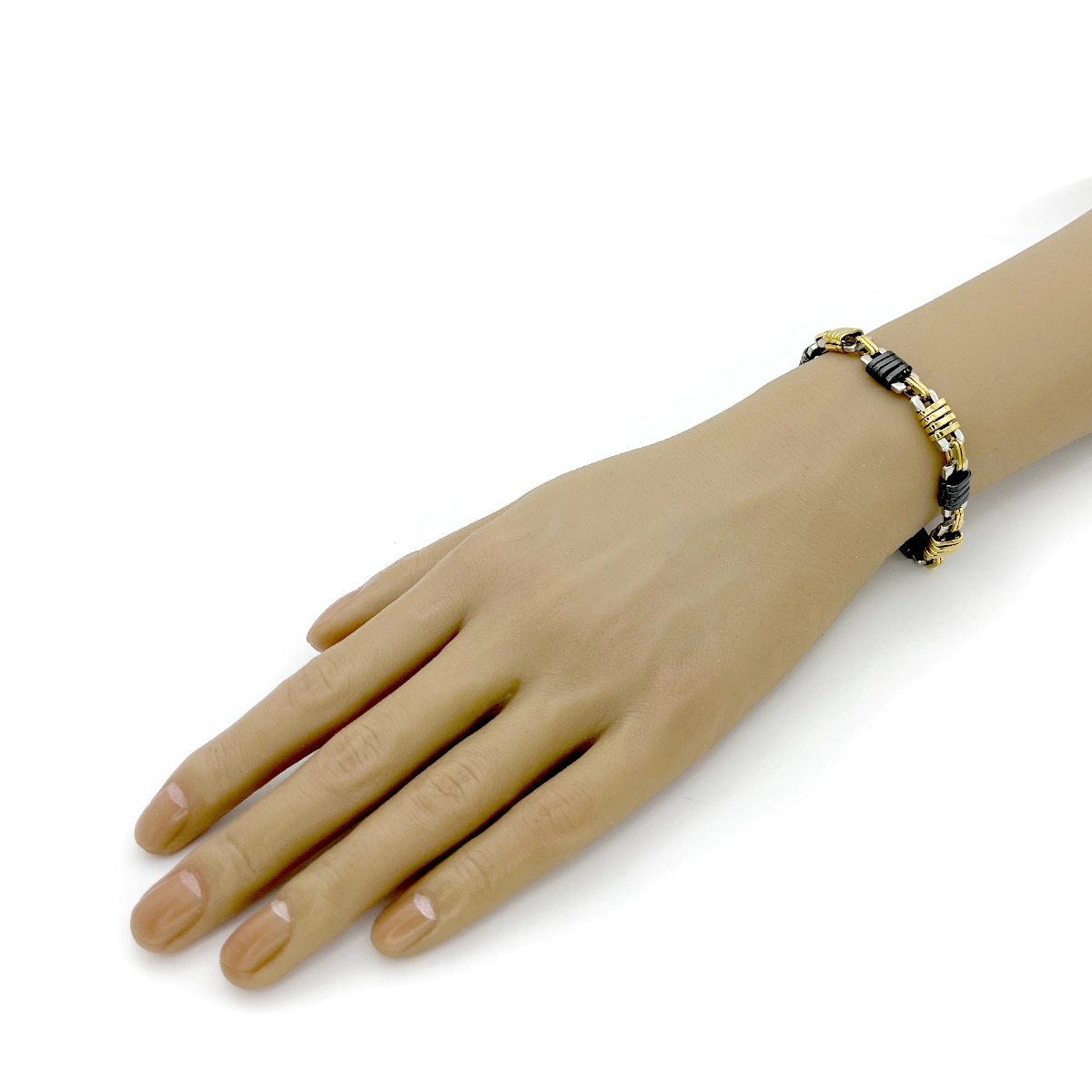 Pulsera Acero Tricolor Eslabones Cuadrados Remaches