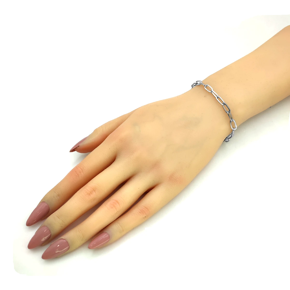 Pulsera Acero Inox Plateado Eslabon Oval Delgado Casual
