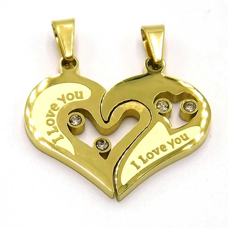 Dije Doble Diseño Corazon Partido Dorado