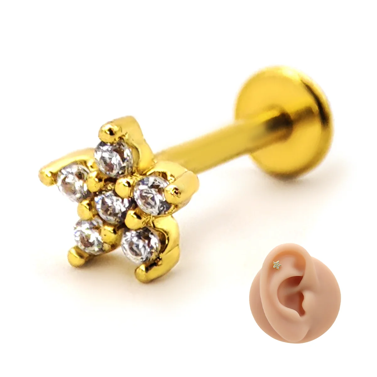 Piercing de Oreja Acero Mini Estrella Seis Zirconias
